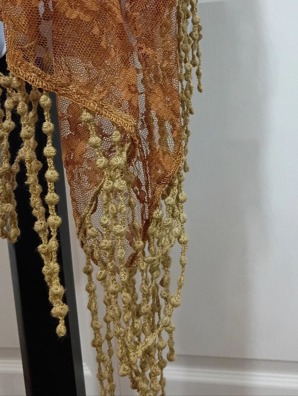 Browning Brown & Tan Lace Scarf with Cream Fringe Trim